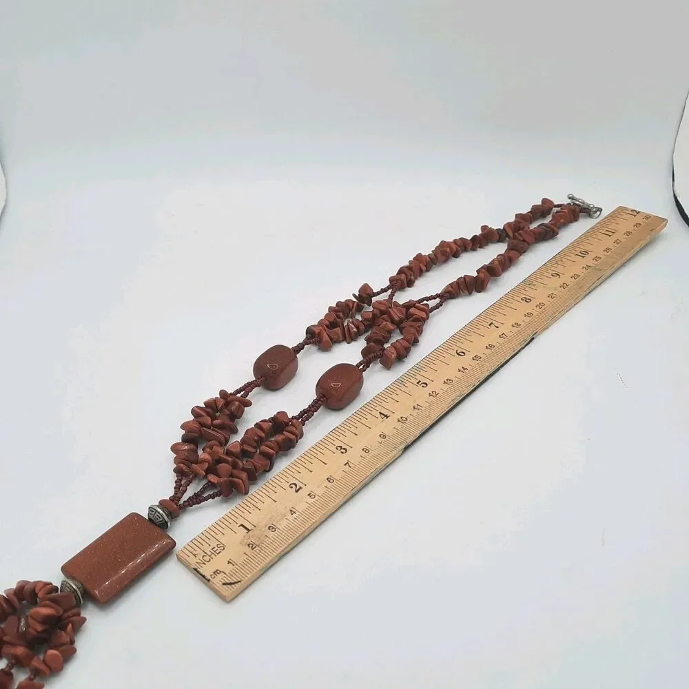 Copper MultiStrand Goldstone Rectangle Pendant Tassel Cluster Statement Necklace
